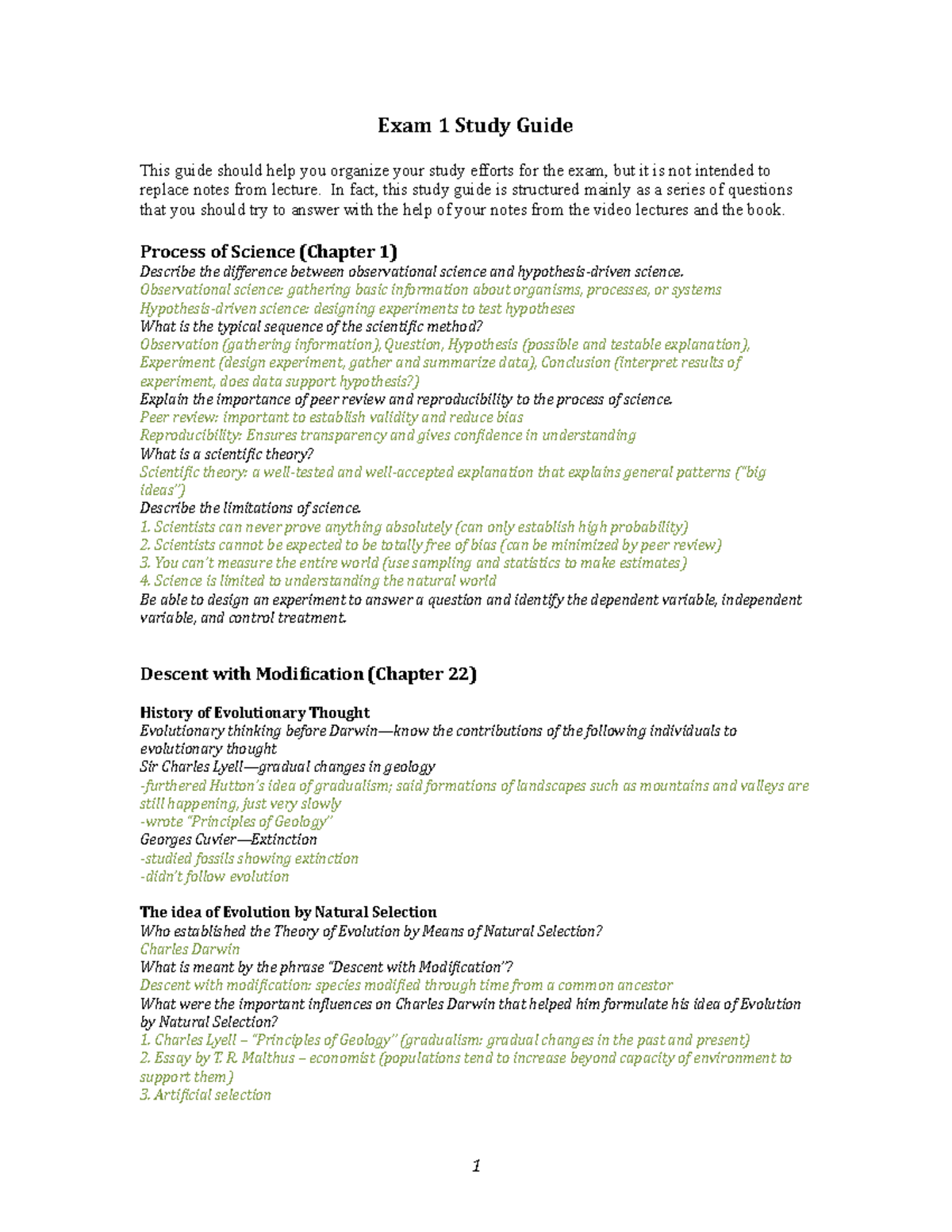 Exam 1 Study Guide - Dr. Jeremy White - Exam 1 Study Guide This guide ...