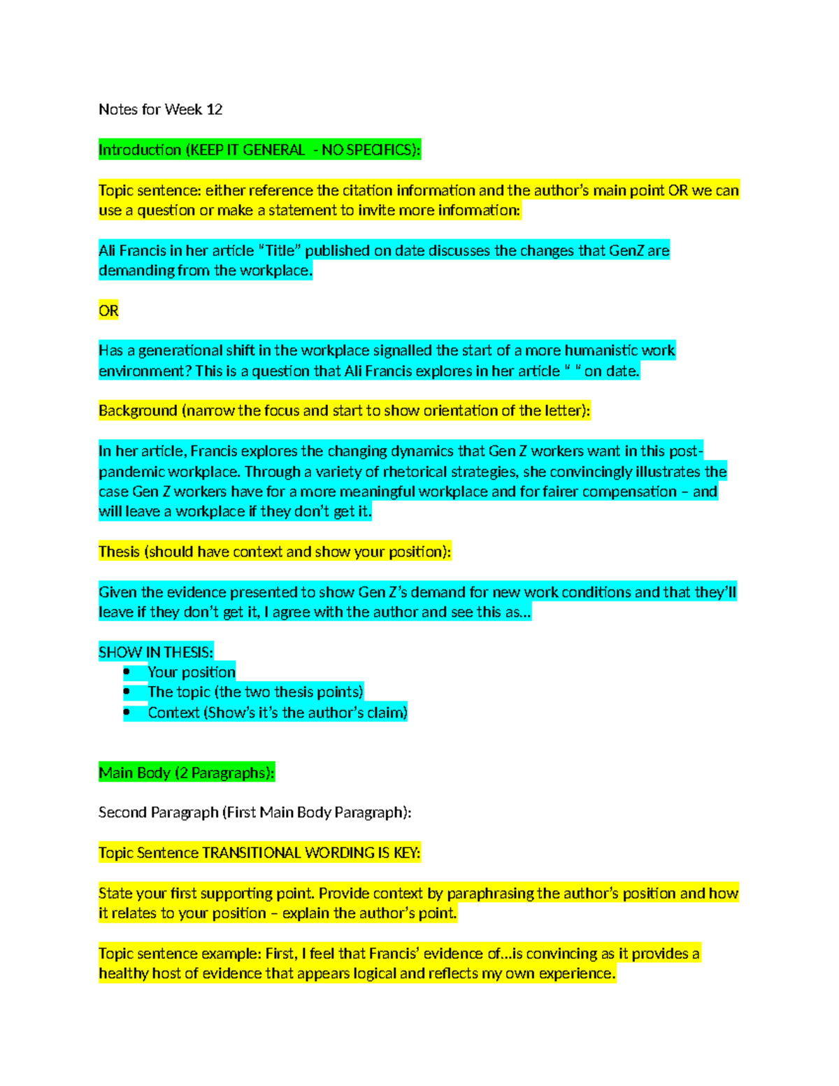 COMM1000 Notes for Week 121 - Notes for Week 12 Introduction (KEEP IT ...