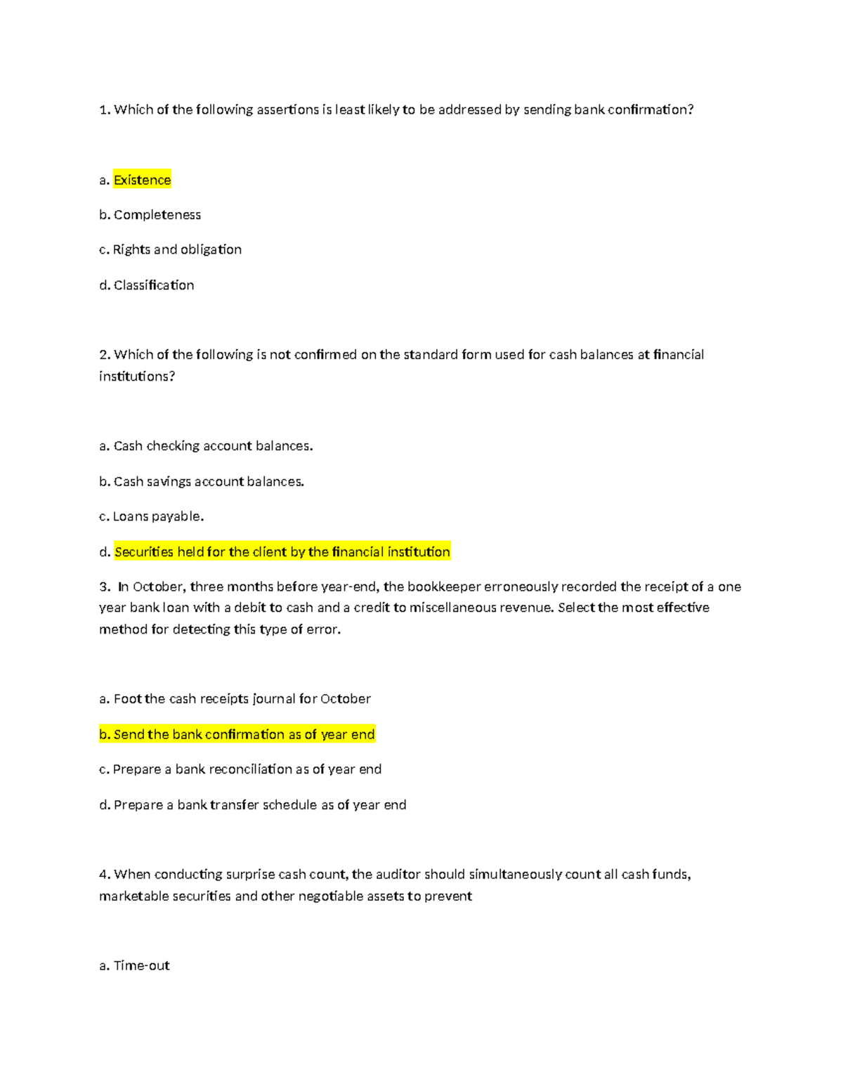 ACC 101: Bank Confirmation Assertions and Audit Procedures Notes - Studocu