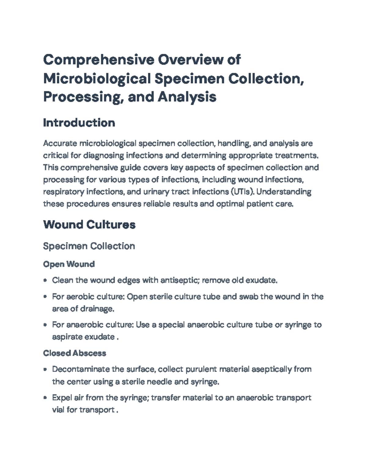 Guidelines for Microbiological Specimen Collection & Analysis Processes ...