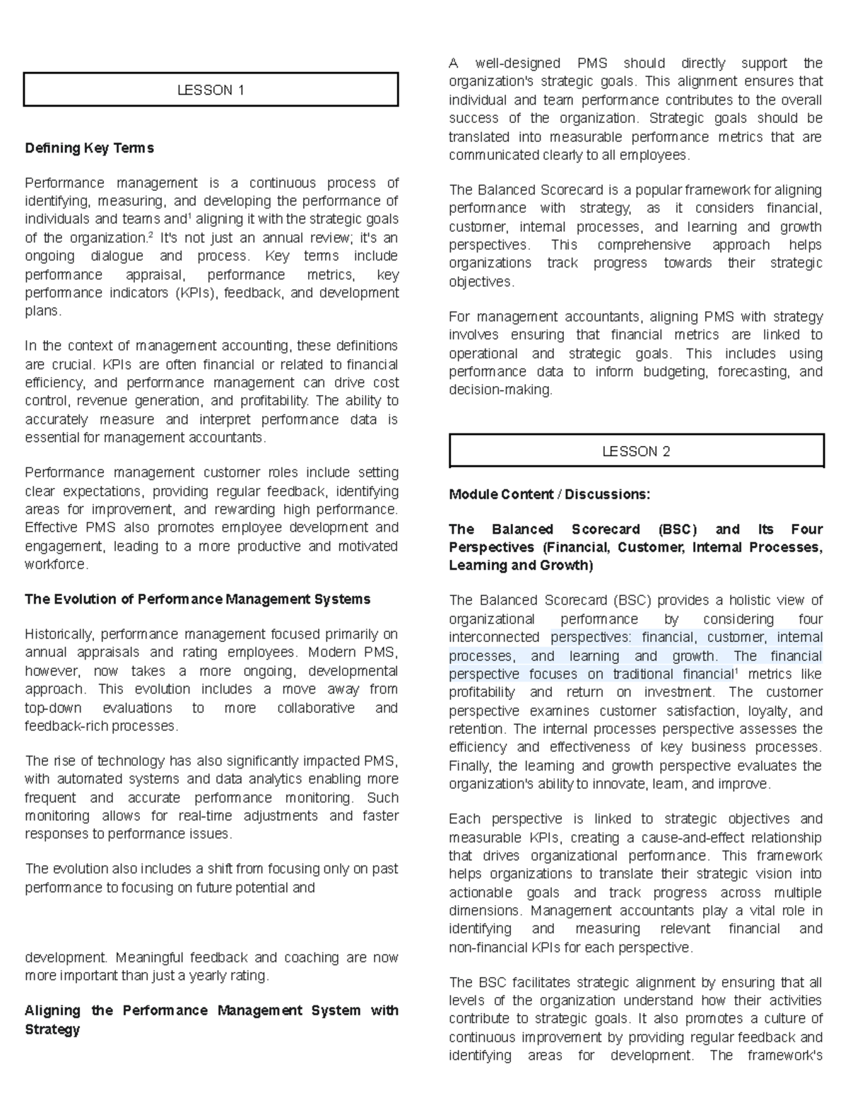 Accoo 316 Files - Performance Management Key Terms and Concepts - Studocu