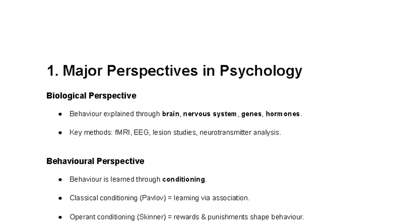 Psychology Perspectives & Research Methods - PSY 101 Notes - Studocu
