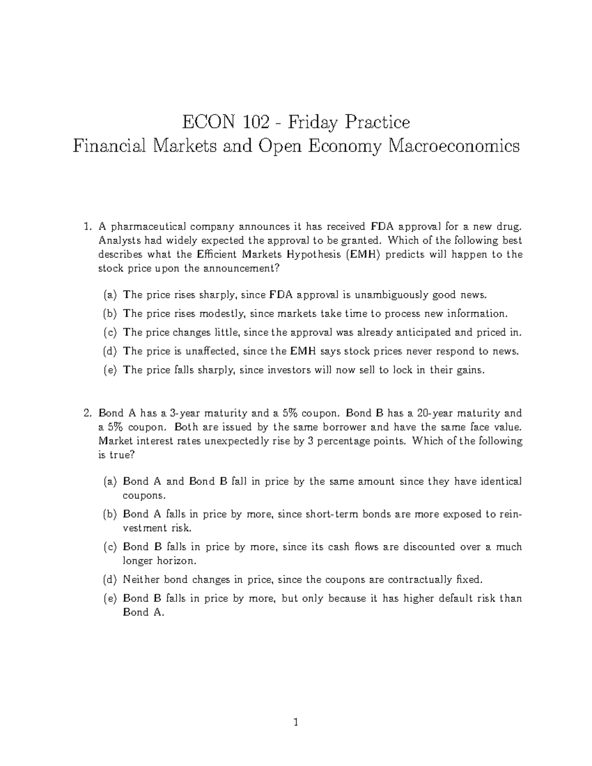 ECON 102 - Friday Practice: Financial Markets & Macroeconomics Insights ...