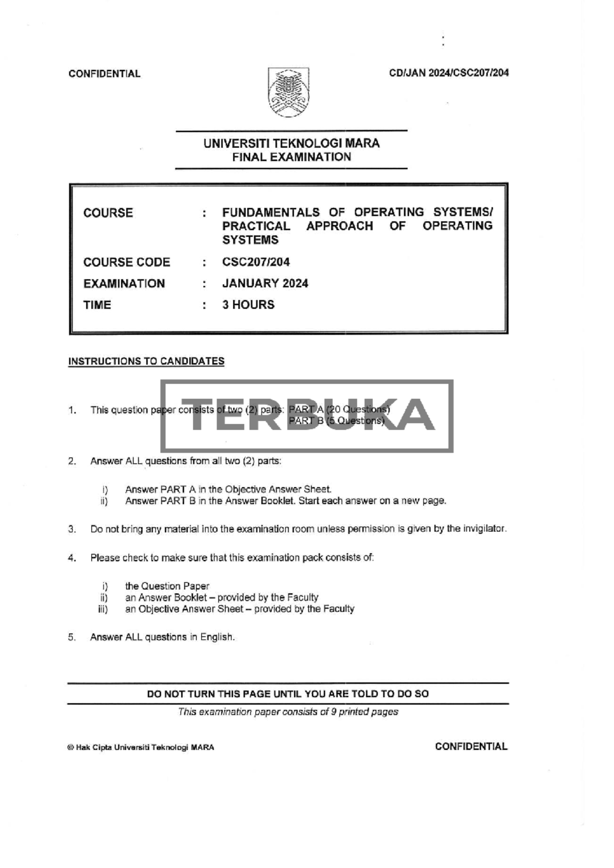 CSC207 Final Exam: Fundamentals of Operating Systems - January 2024 ...