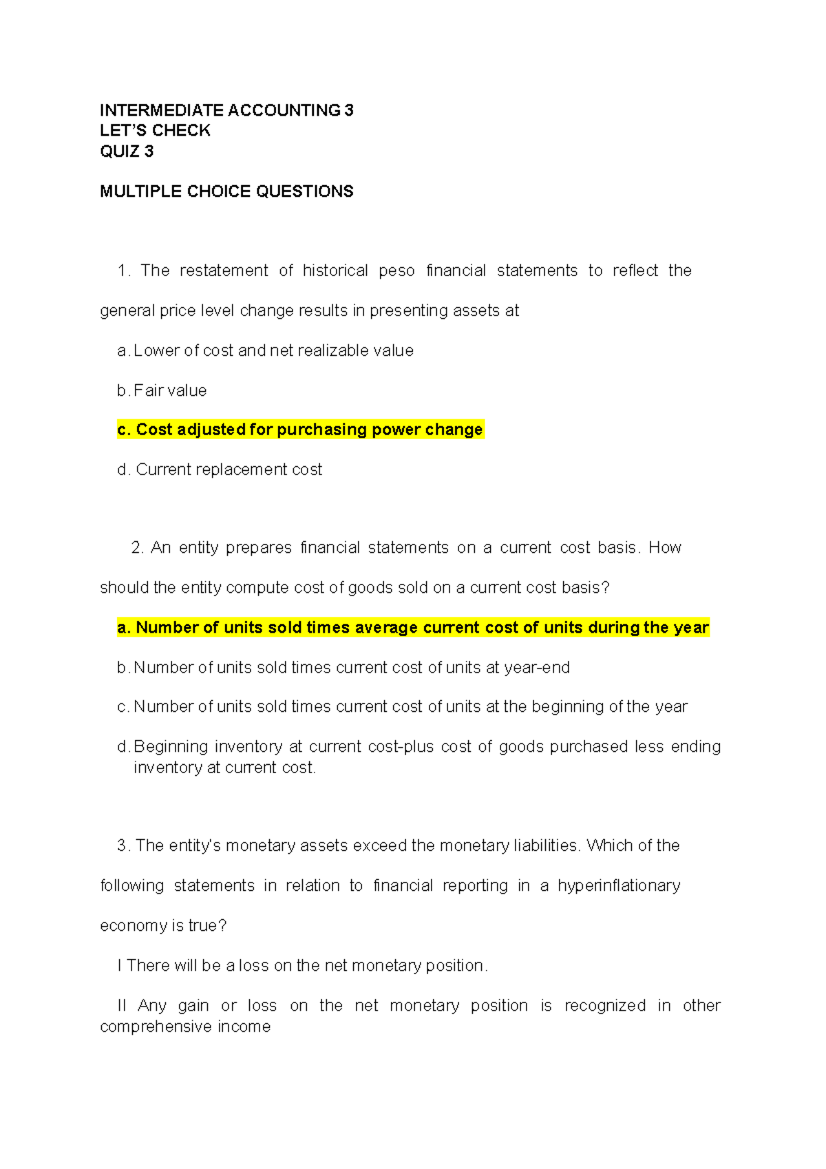 IA3- Multiple Choice Questions-QUIZ-3 - INTERMEDIATE ACCOUNTING 3 LET’S ...