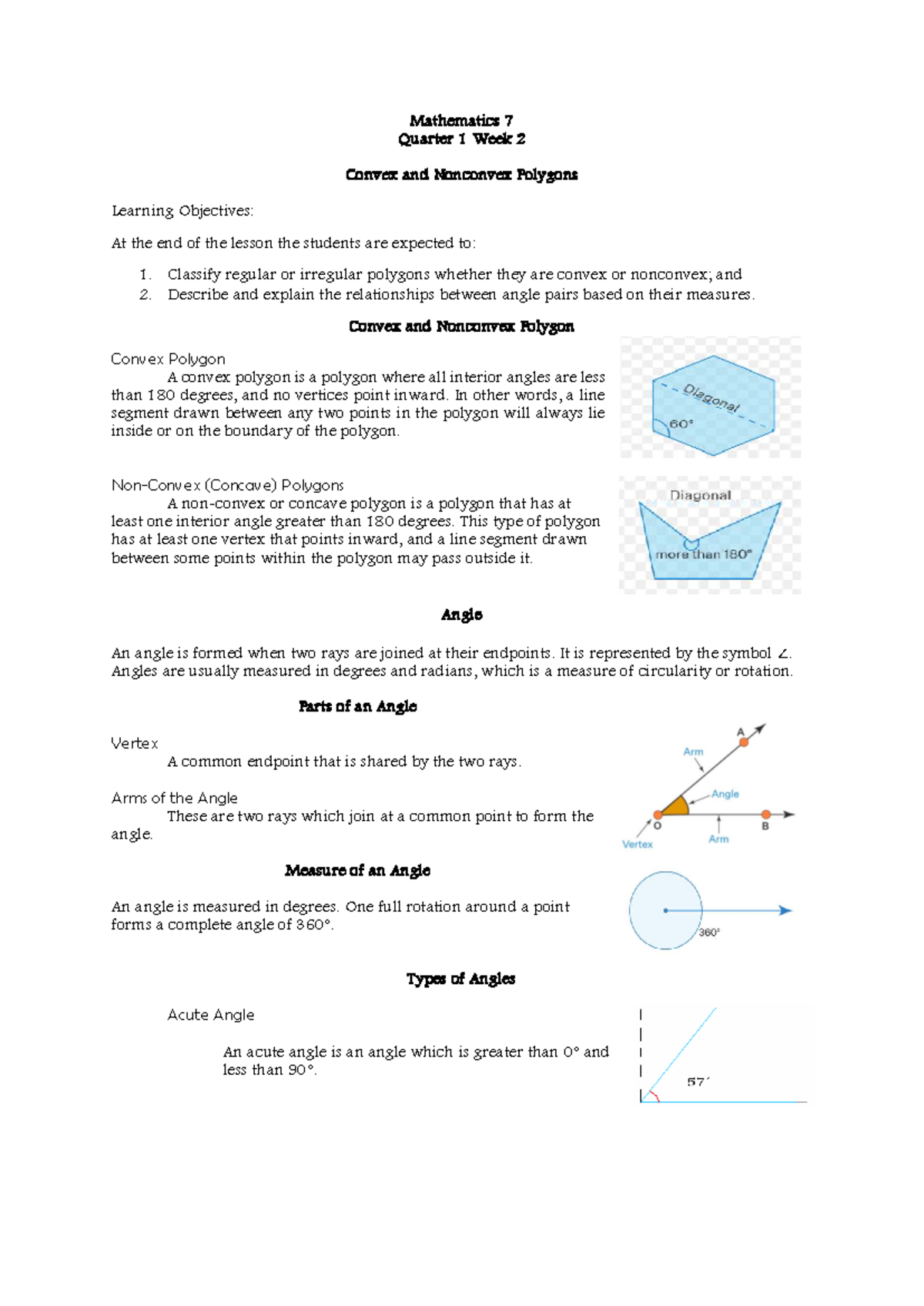 MATH 7 Q1 W2 - Convex & Nonconvex Polygons Class Notes - Studocu