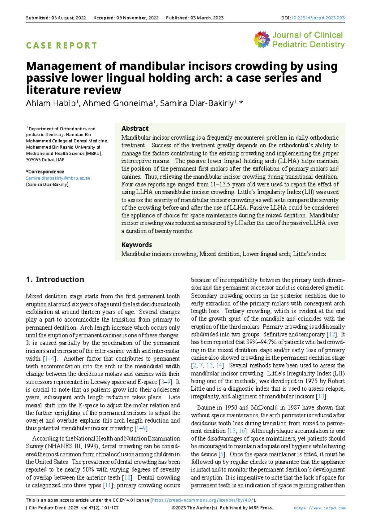 Management of Mandibular Incisor Crowding Using LLHA: A Case Series ...
