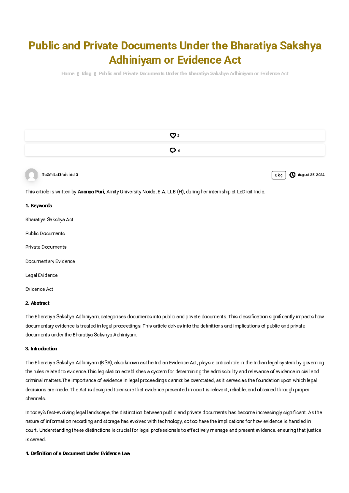 Public and Private Documents Under Bharatiya Sakshya Adhiniyam: A Study ...