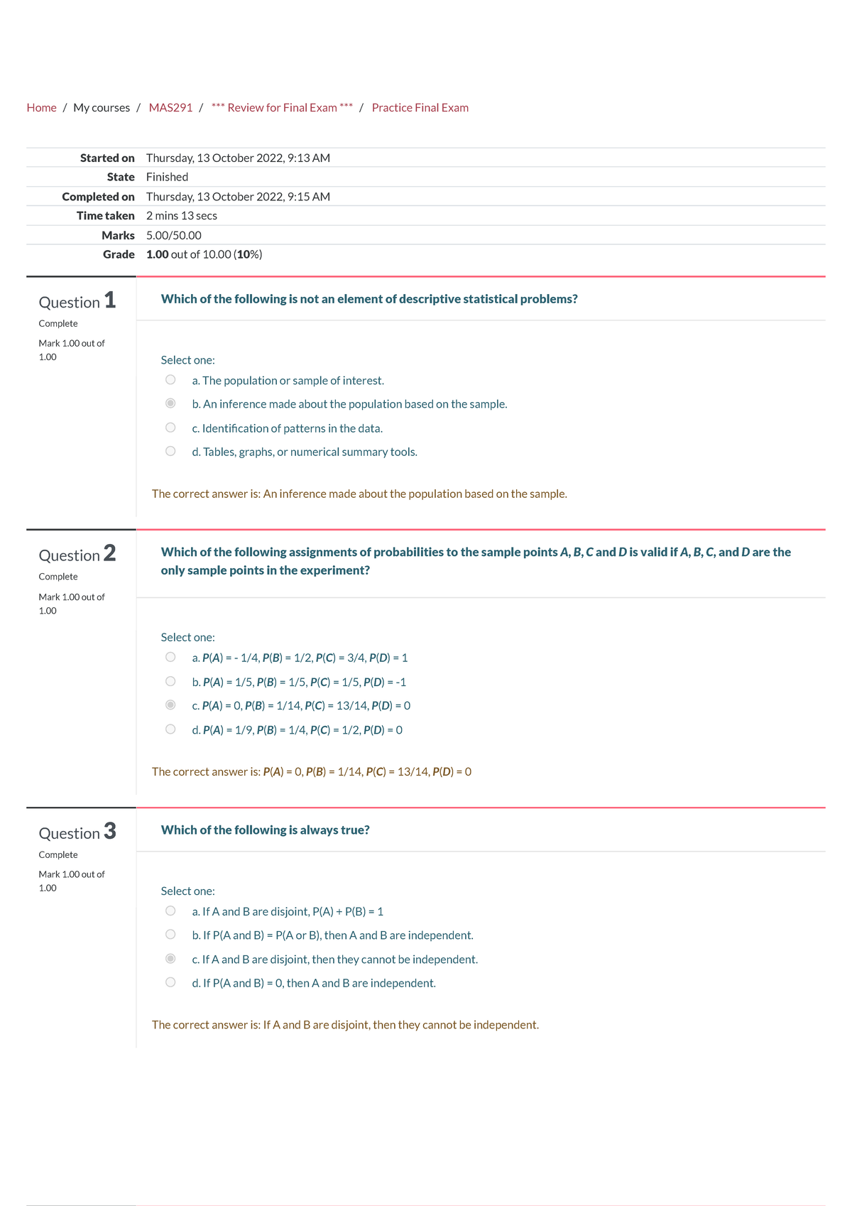 MAS291: Review for Final Exam Practice Questions and Answers - Studocu