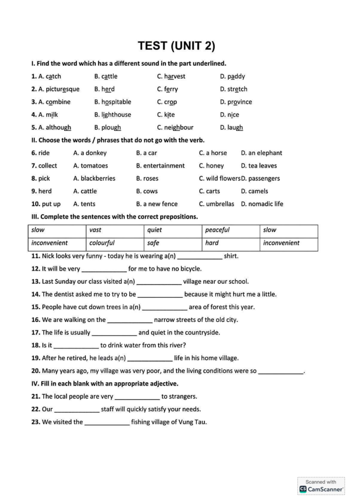 E8 28.8.2025 Unit 2 Test: Vocabulary & Grammar Exercises - Studocu