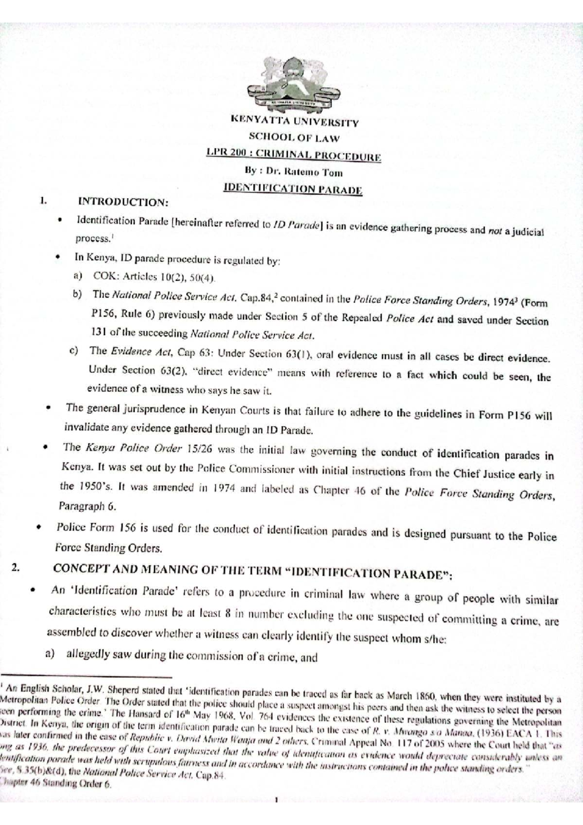 LPR 200: Identification Parade in Criminal Procedure - A Comprehensive ...
