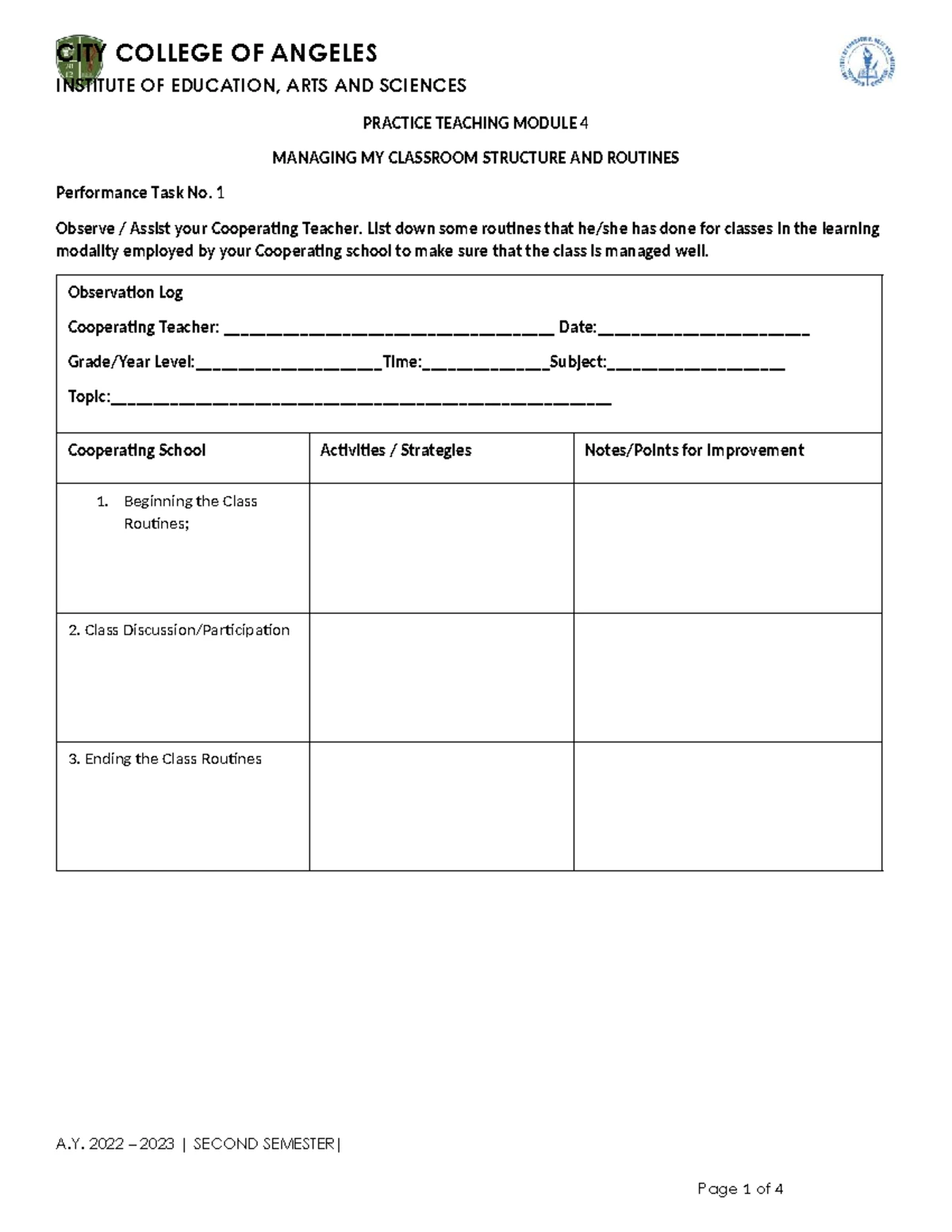 CITY COLLEGE OF ANGELES EDUCATION PRACTICE TEACHING MODULE 1 ...