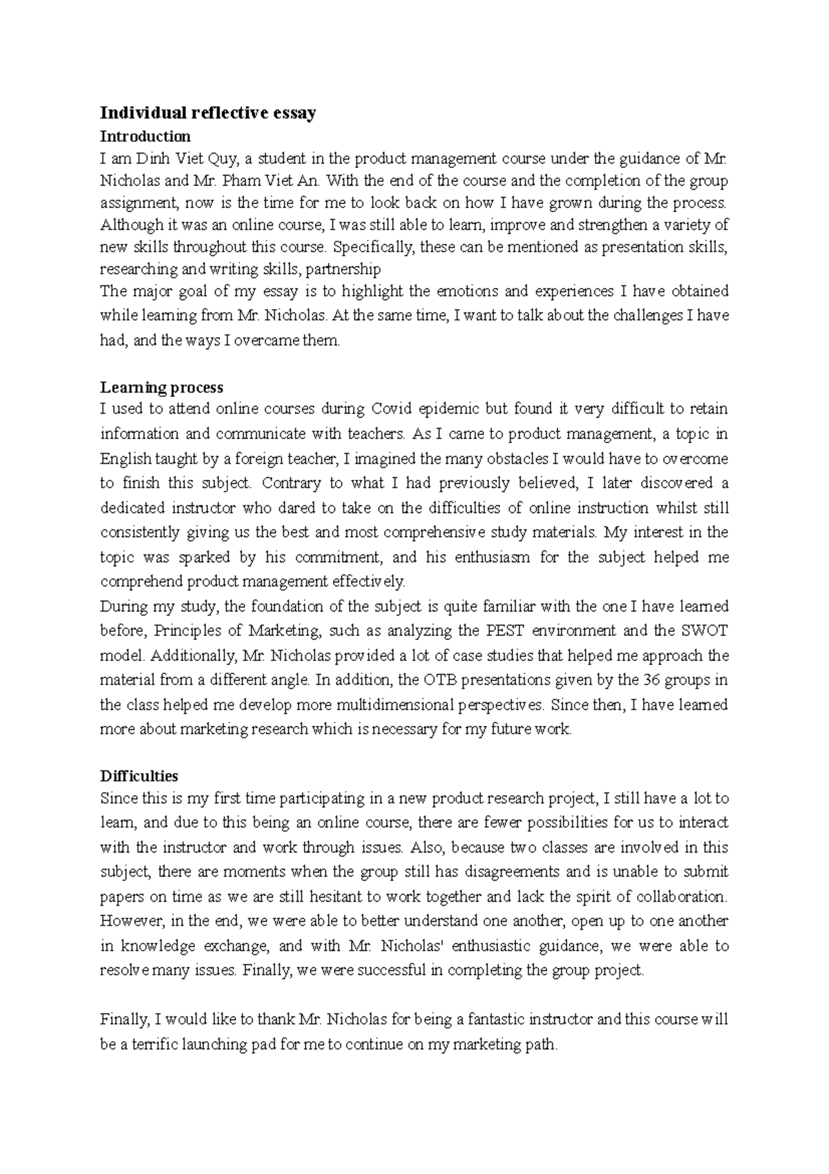 Product Management Reflection Essay - Course PM101 - Studocu