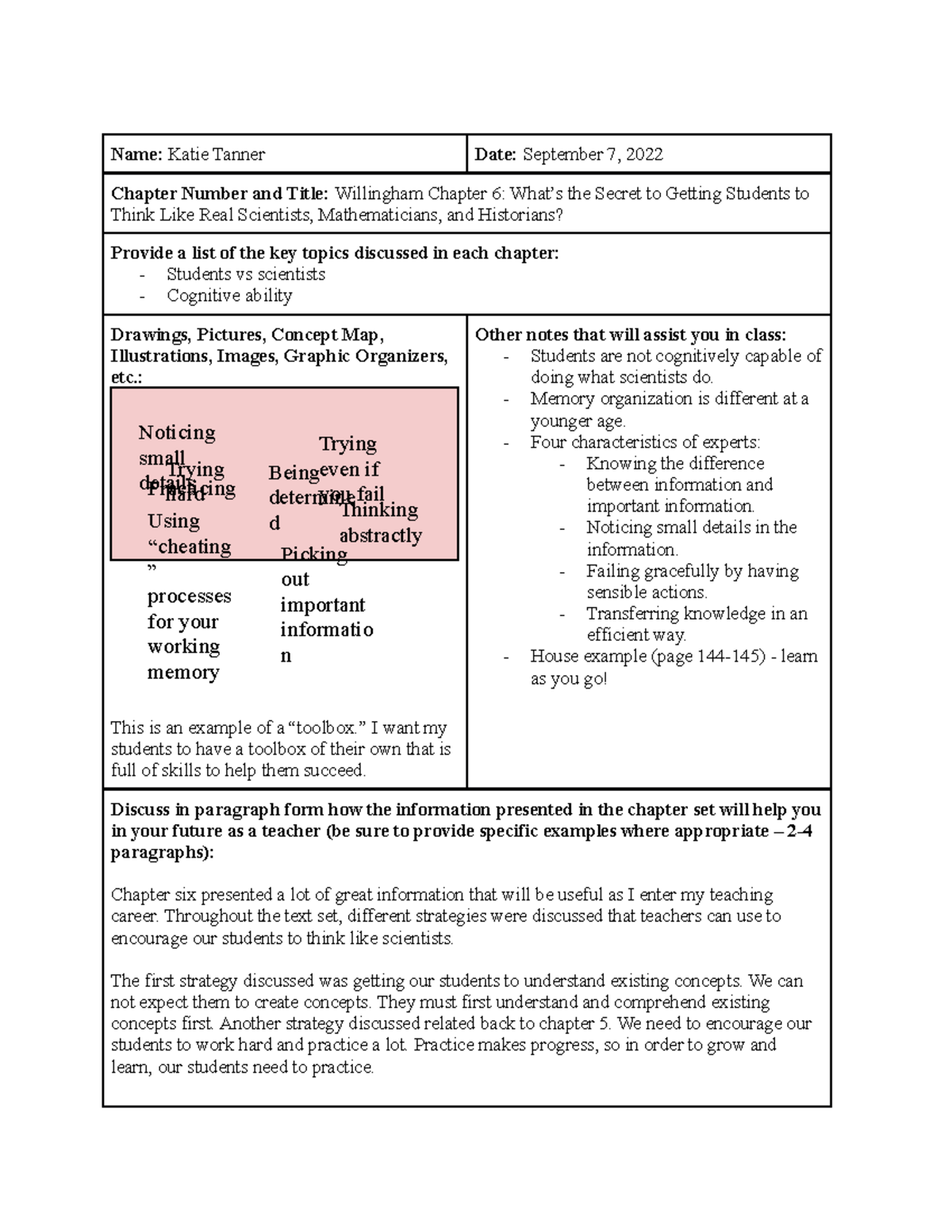Willingham Ch. 6 - Strategies for Developing Student Cognition Skills ...