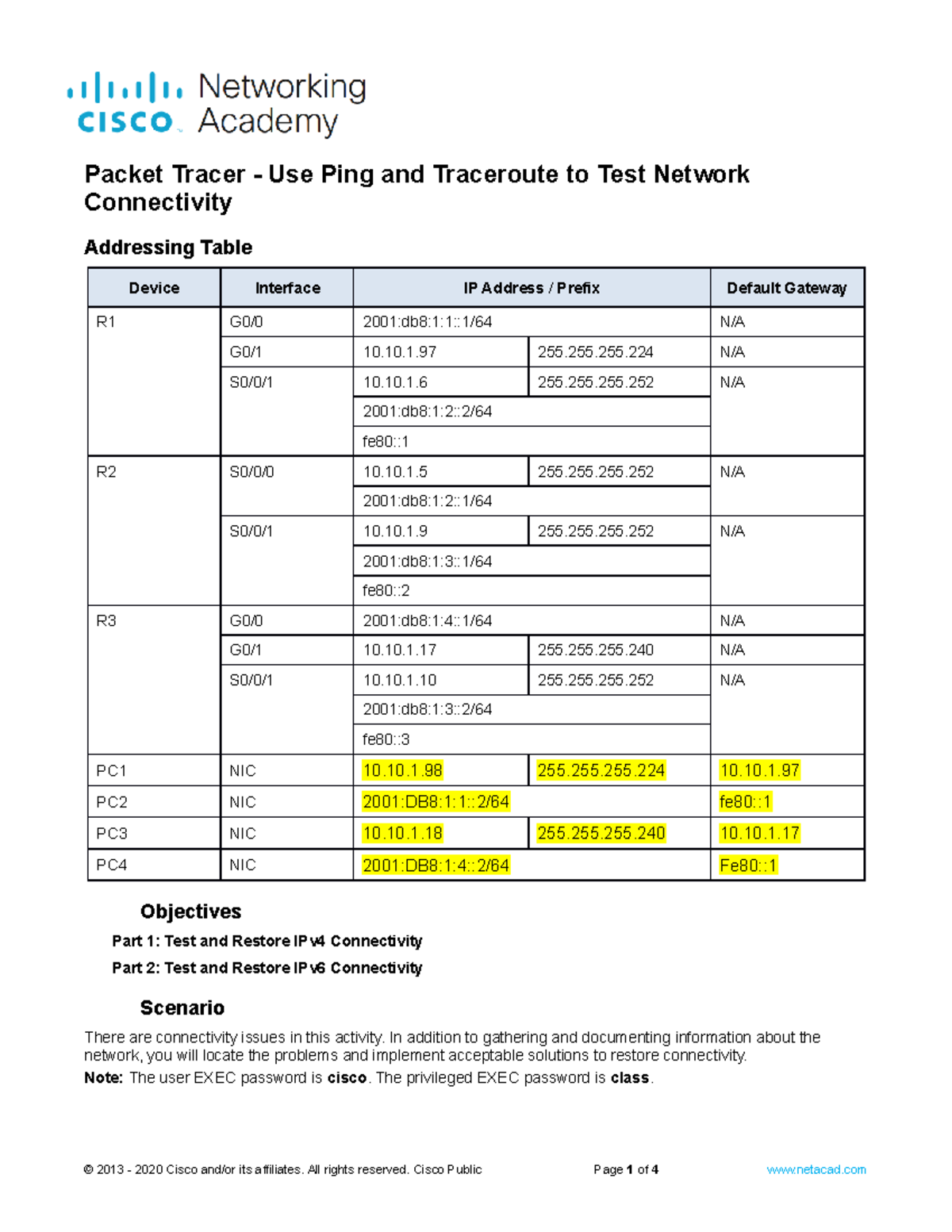 13.2.7 Packet Tracer - Use Ping and Traceroute to Test Network ...