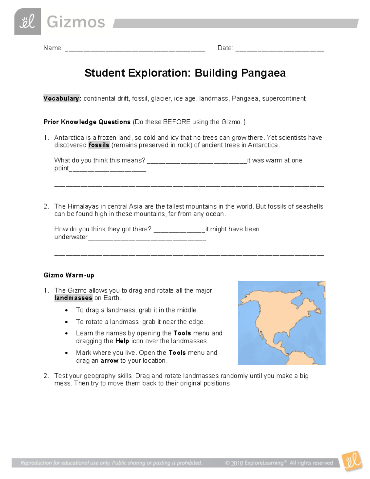 Gizmo Exploration: Building Pangaea - Student Activity 3923732 - Studocu