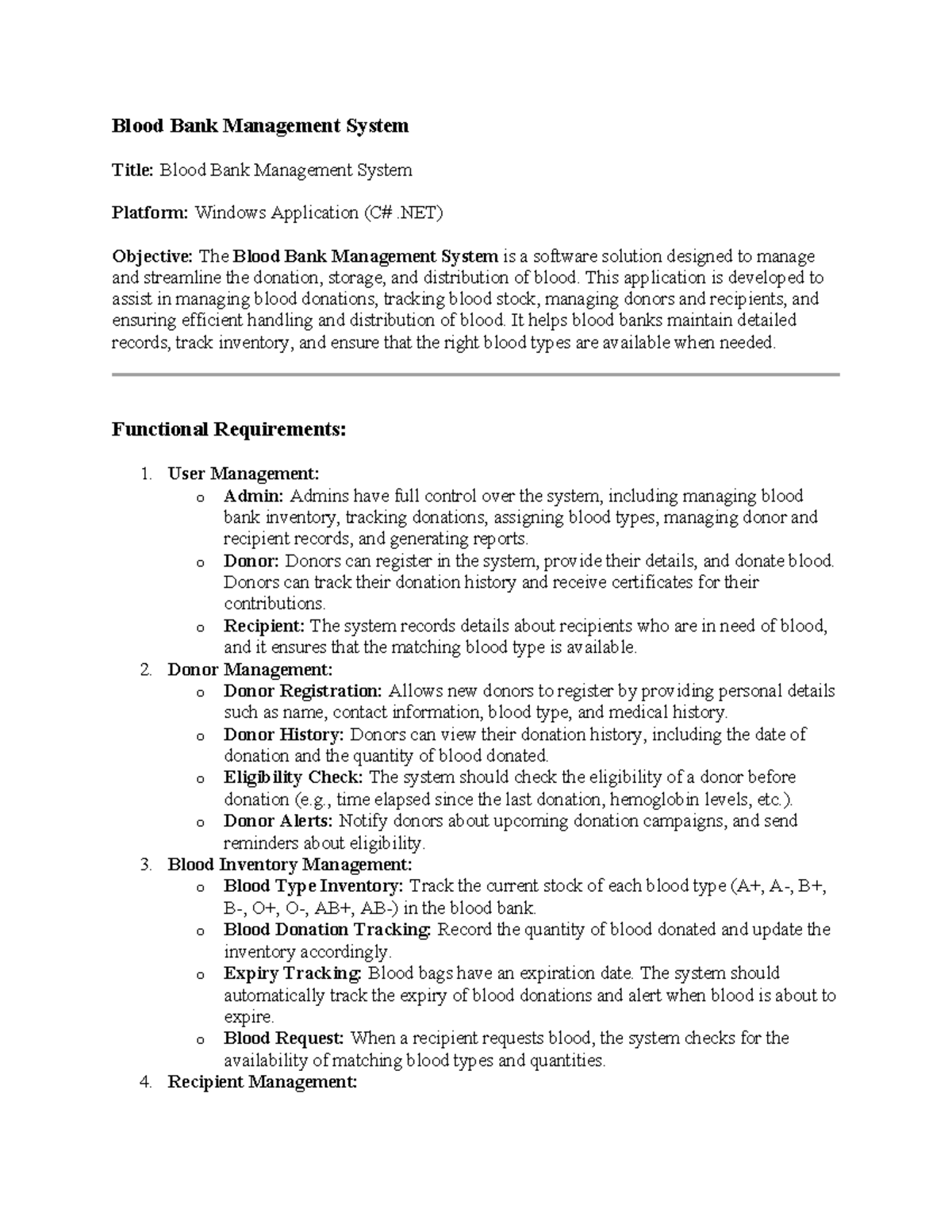 Blood Bank Management System: A Comprehensive Overview - Studocu