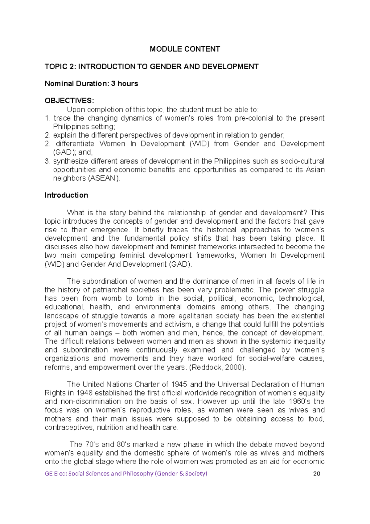 GS Module: Chapter 1, Topic 2 - Gender and Development Insights - Studocu