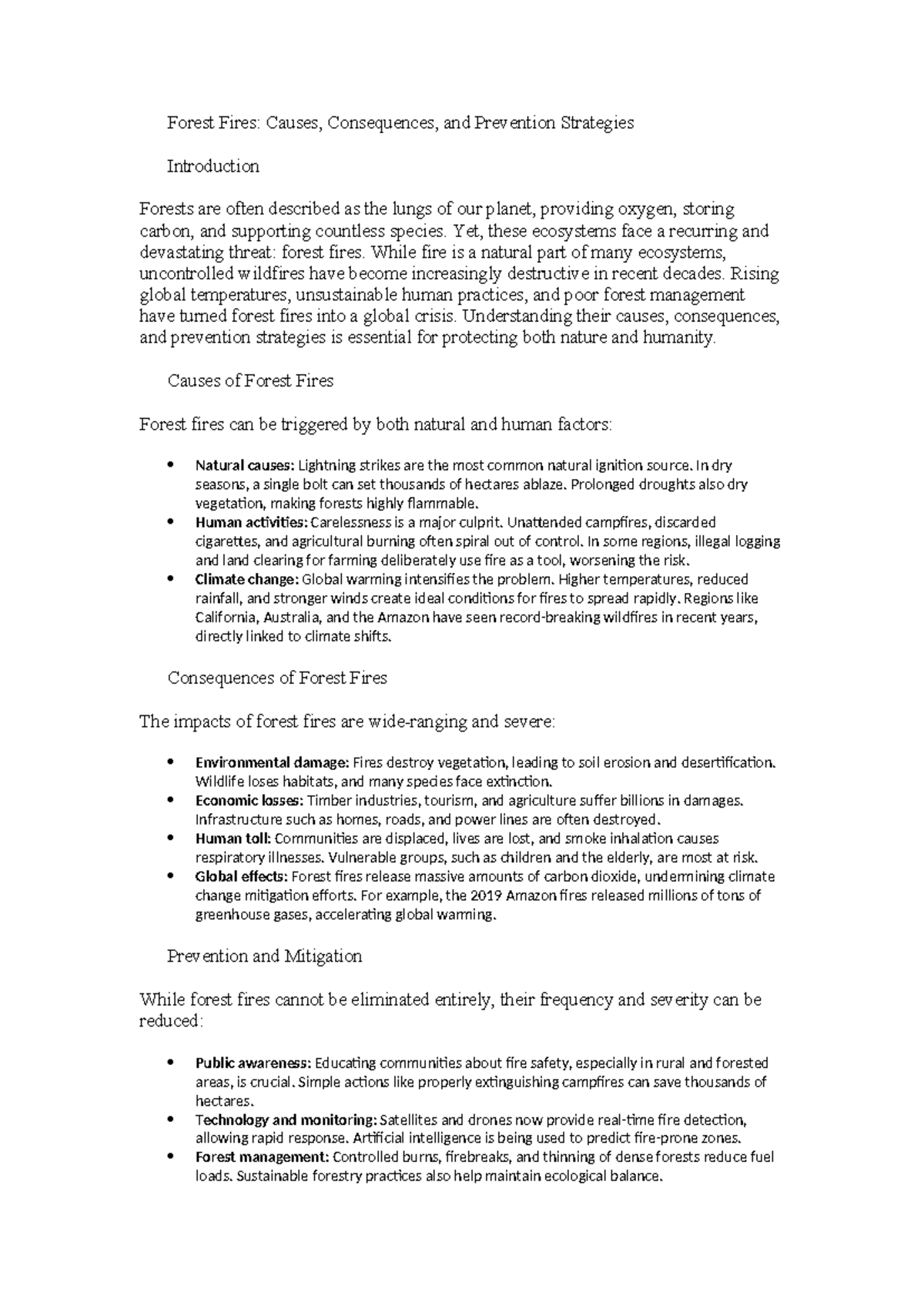 Forest Fires: Causes, Consequences & Prevention Strategies Essay Notes ...