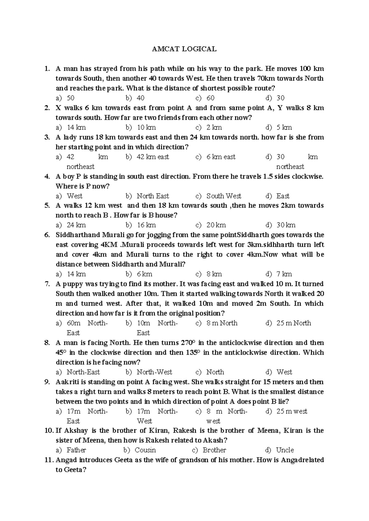 AMCAT LOGICAL QUESTION BANK: PUZZLES & REASONING EXERCISES - Studocu