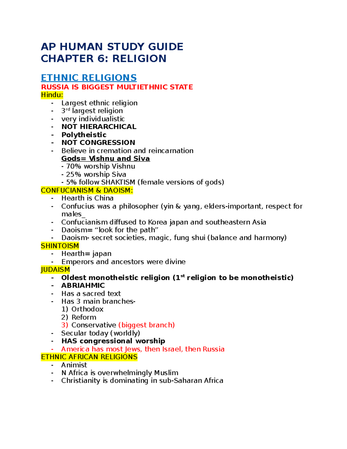 332724336 AP Human Geography Chapter 6 Religion Review Notes - Studocu