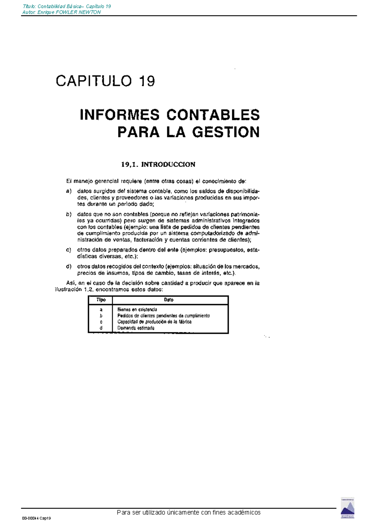 Contabilidad Capítulo 19: Informes Contables para la Gestión - Studocu
