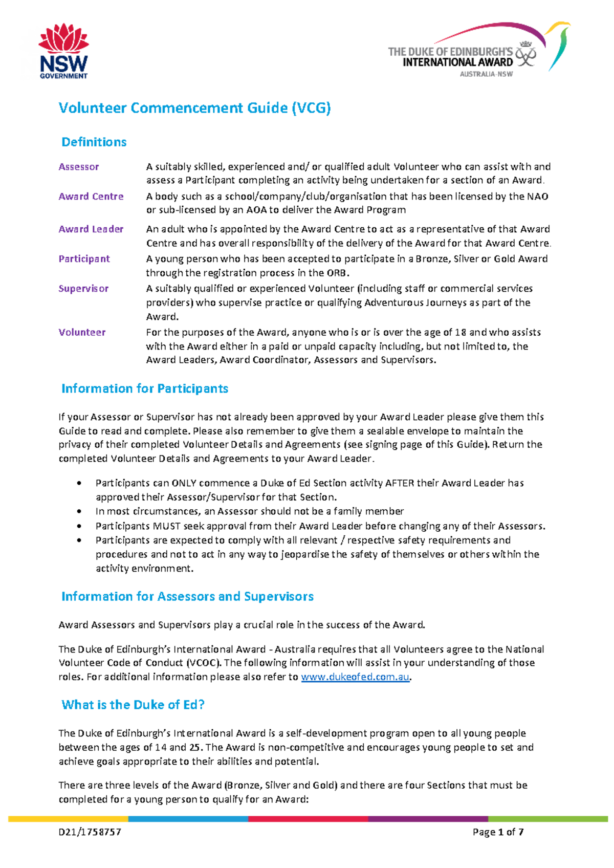 Duke of Ed VCG: Volunteer Commencement Guide for Assessors ...