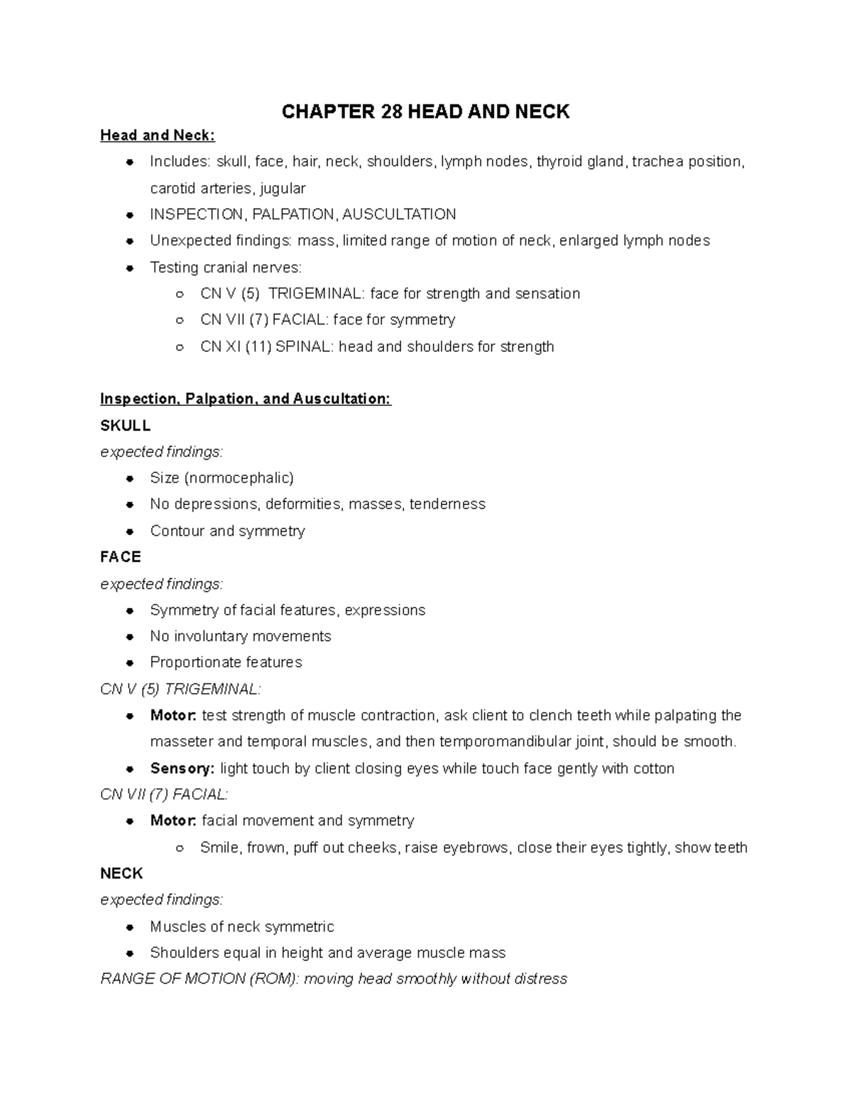 Fundamentals ATI Ch. 28-31 Comprehensive Patient Assessment Notes - Studocu