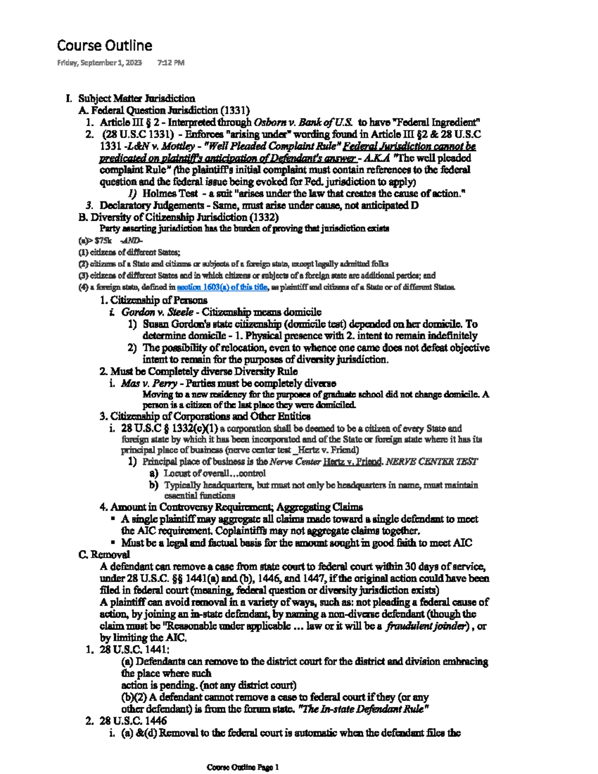 Civil Procedure (CIV 101) Detailed Example Outline - Studocu