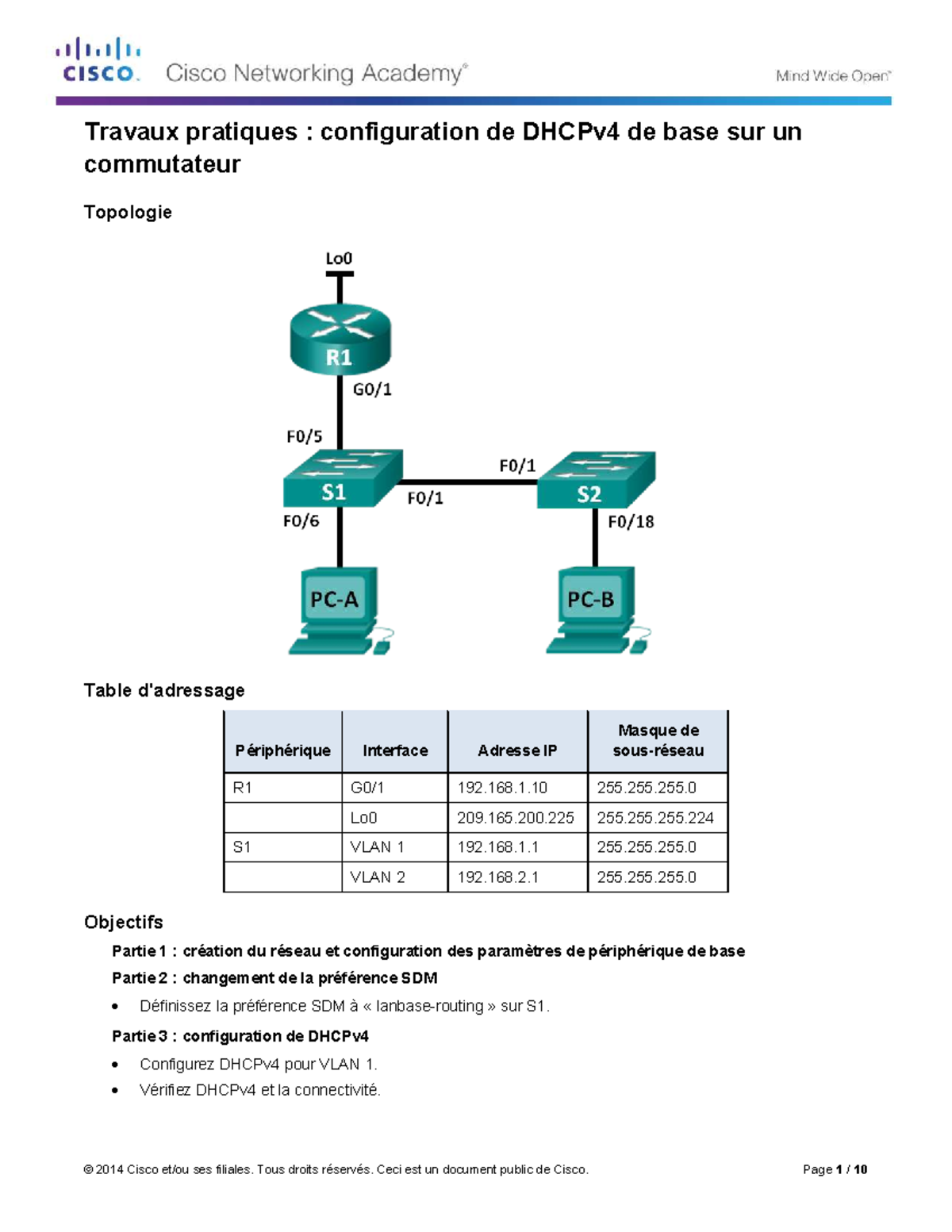 Travaux Pratiques CCNA : Configuration de DHCPv4 sur Switch Cisco - Studocu