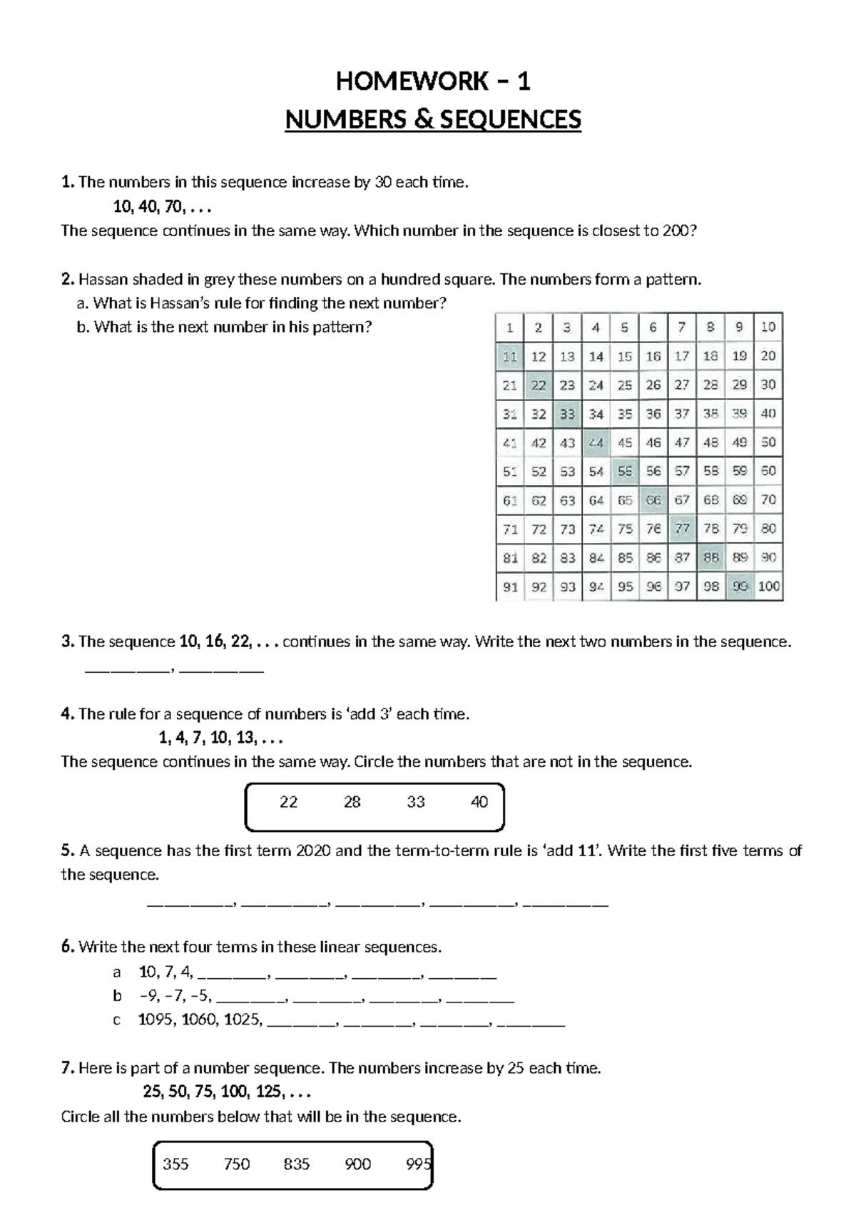 HW1 - Homework on Number Sequences and Patterns - Studocu
