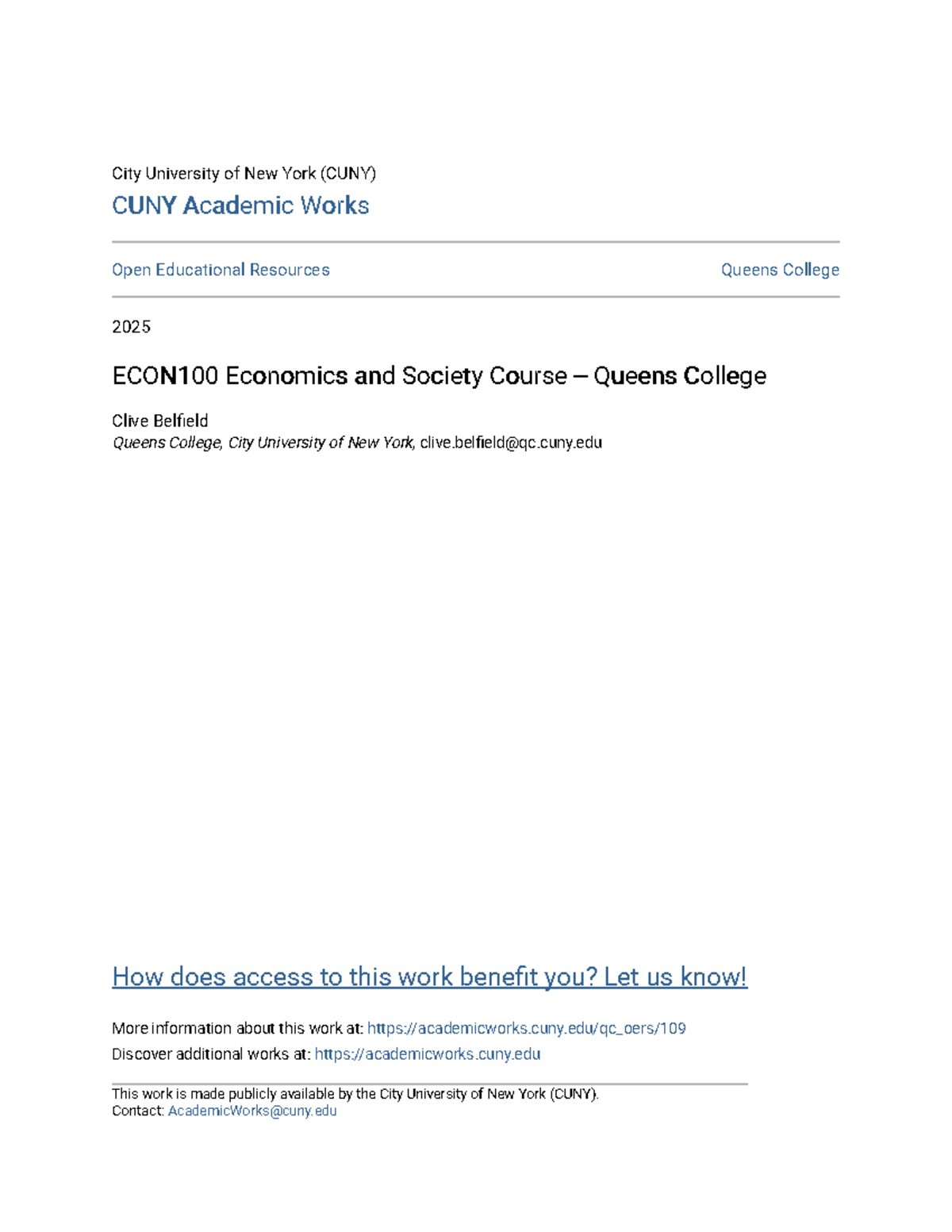 ECON100 Final Exam Guide - Economics and Society, Queens College - Studocu