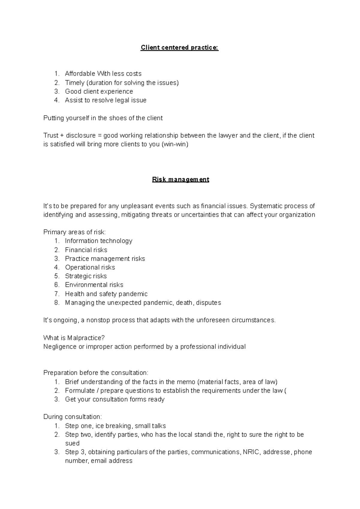 LPMC Notes - Client-Centered Legal Practice and Risk Management - Studocu