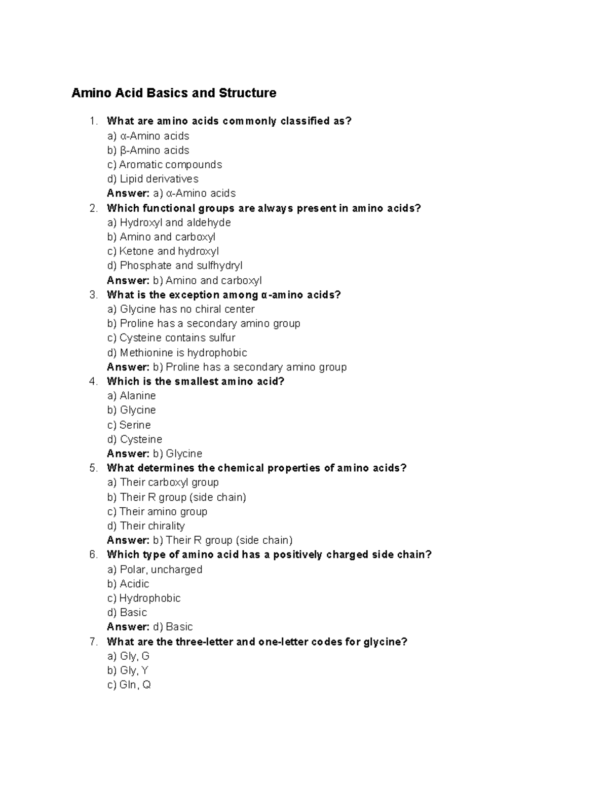Ch 4: 100 MCQs on Amino Acids - Practice for Exam - Studocu