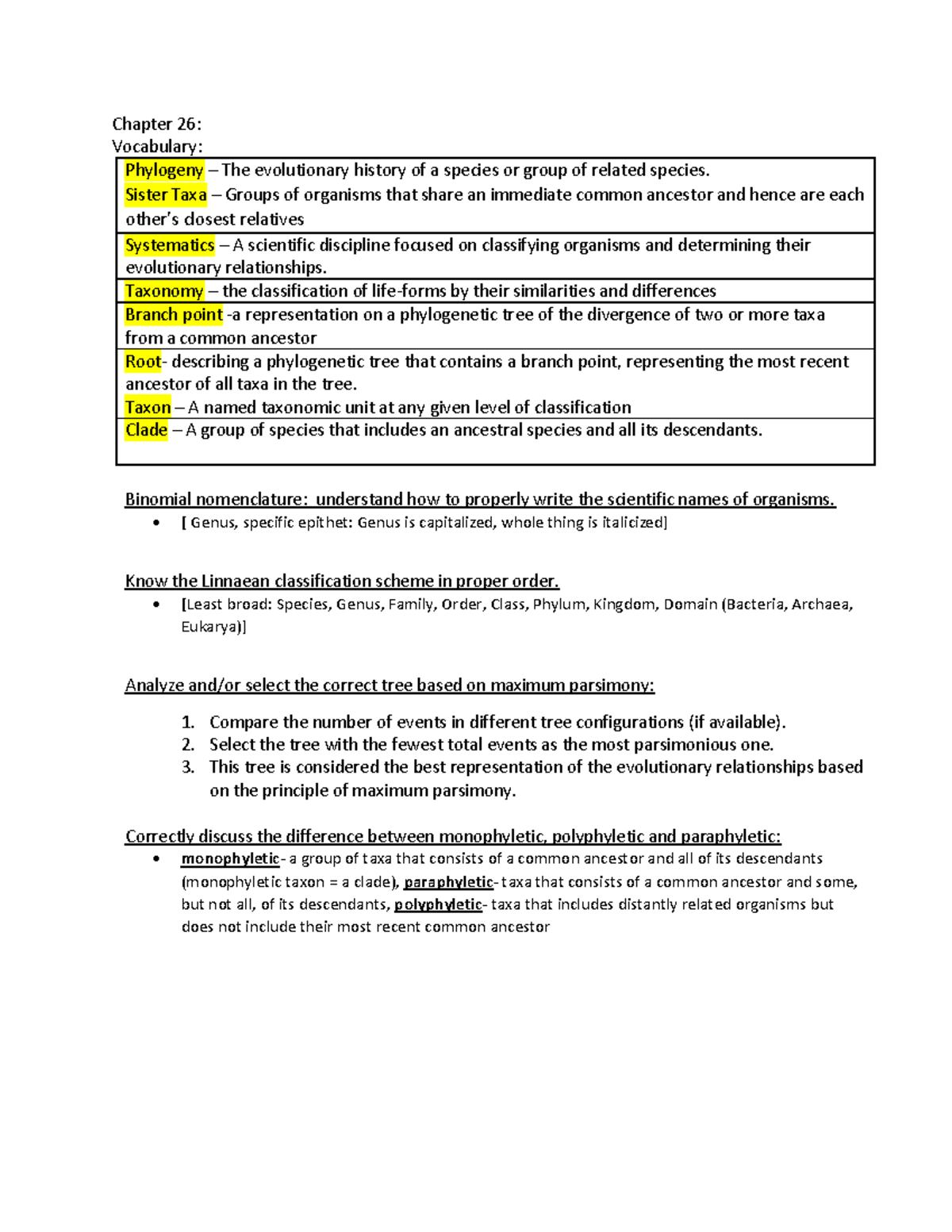 Biology 2 Exam 1 Study Guide - Chapter 26: Vocabulary: Phylogeny – The ...