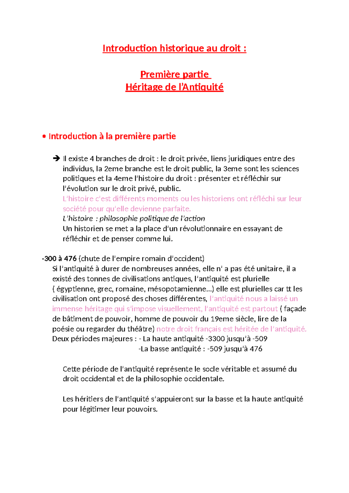 Introduction historique au droit : Chapitre 1 - Cours L1 - Studocu