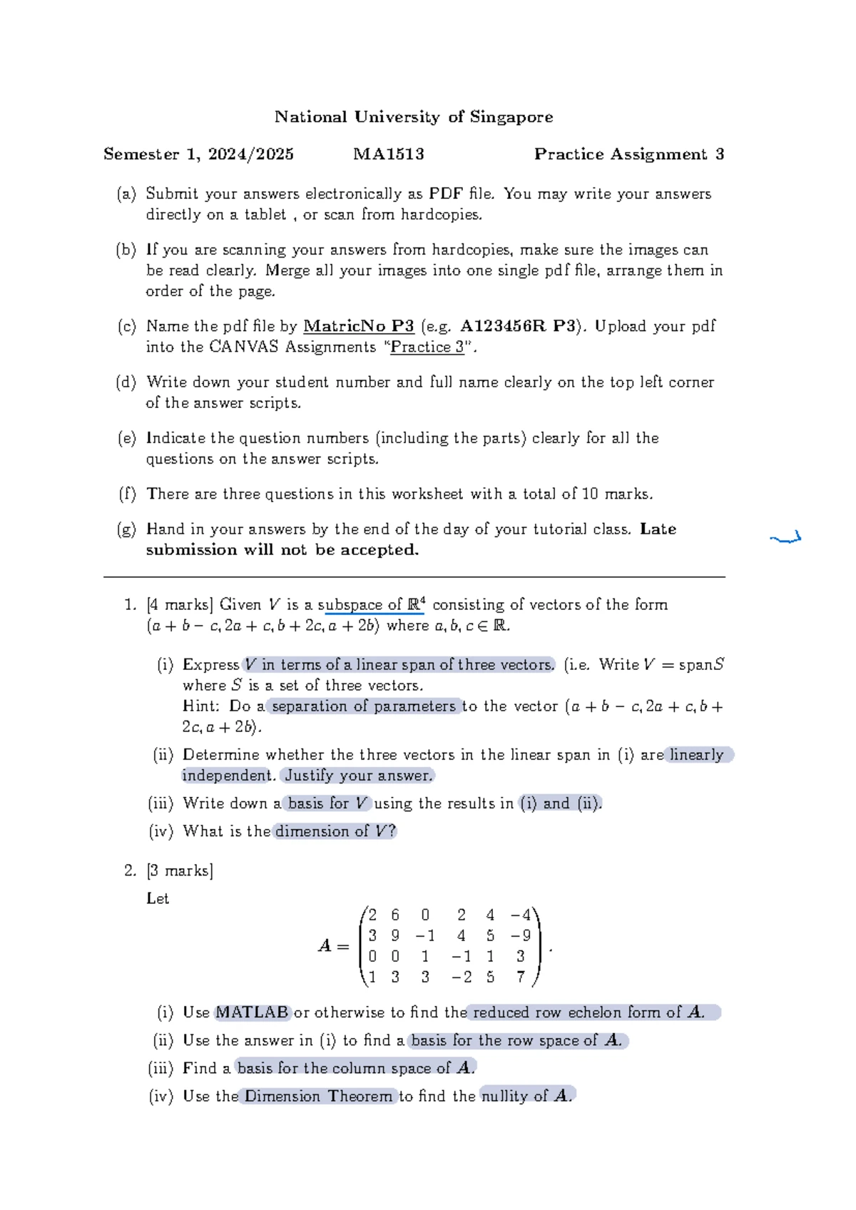 Practice+5 - Practice question for linear algebra - National University ...
