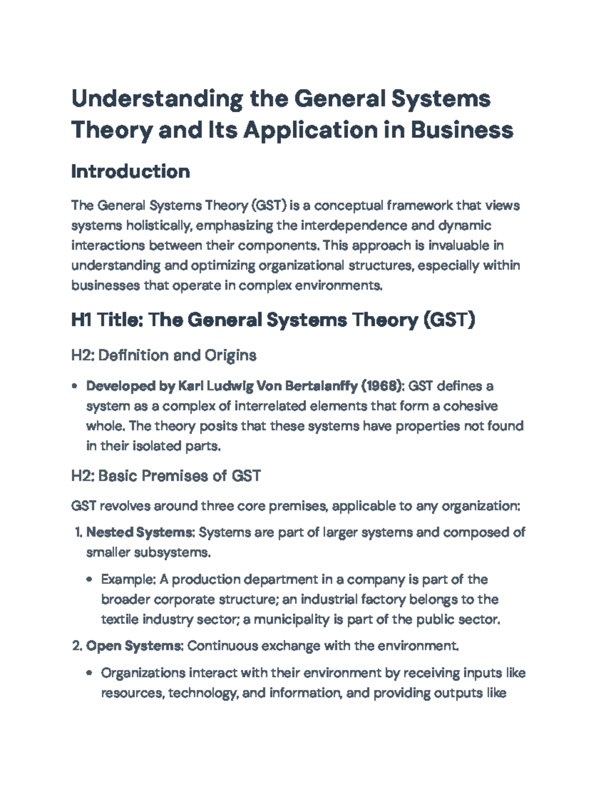 General Systems Theory (GST) in Business: Concepts & Applications ...