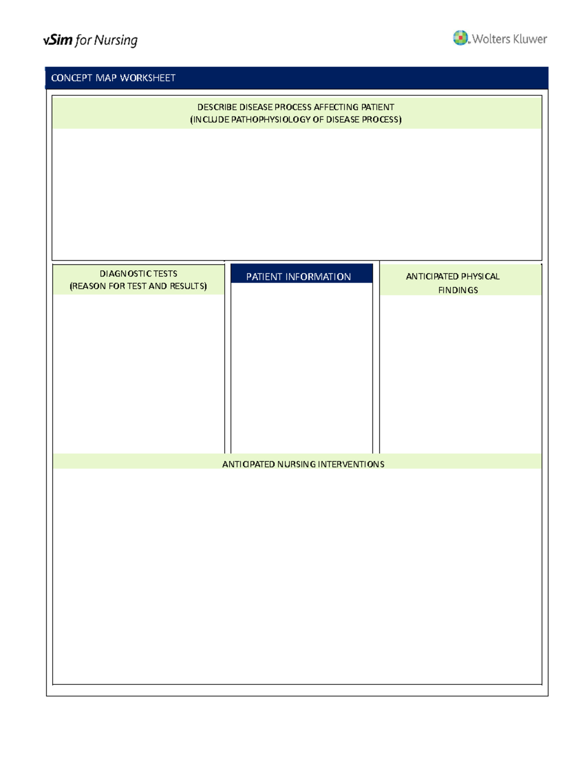 vSim Care Plan Worksheet: Comprehensive Patient Evaluation & Management ...