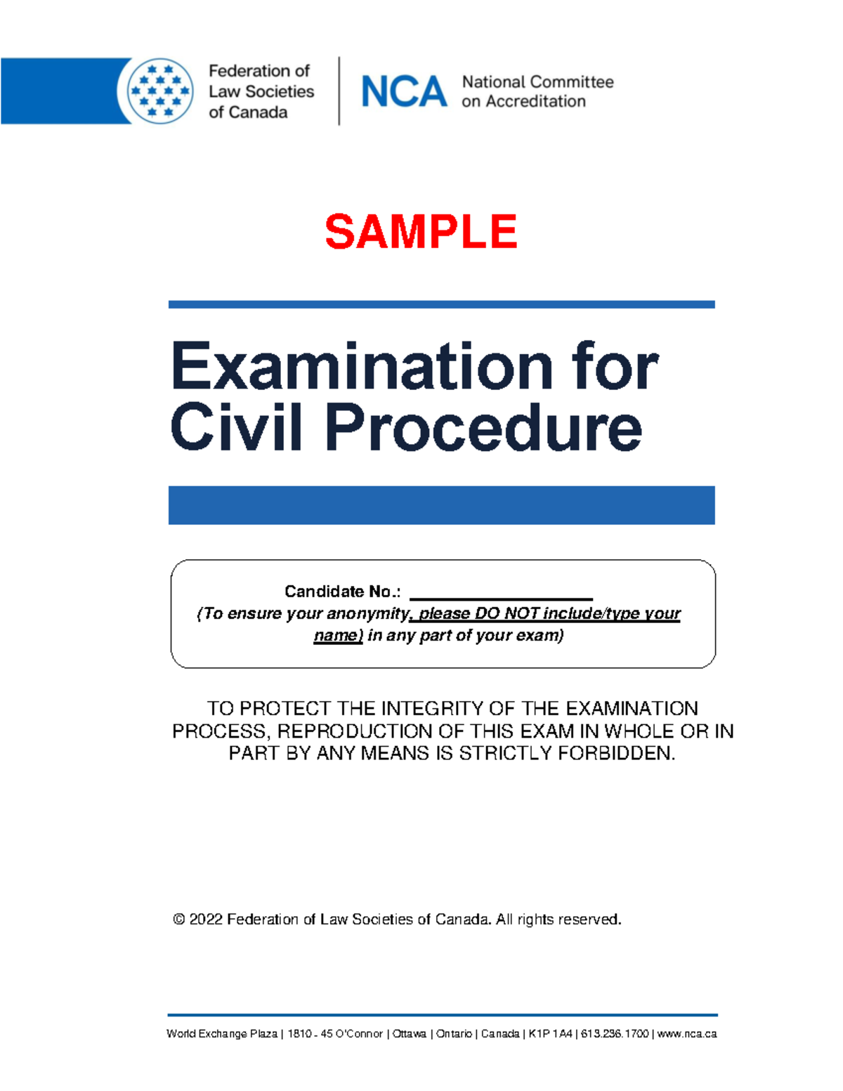 Civil Procedure Sample Exam (2022) - Candidate No. Anonymity Required ...