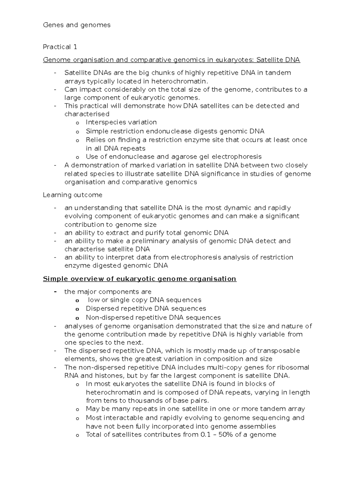Practical 1 - Genes and genomes Practical 1 Genome organisation and ...