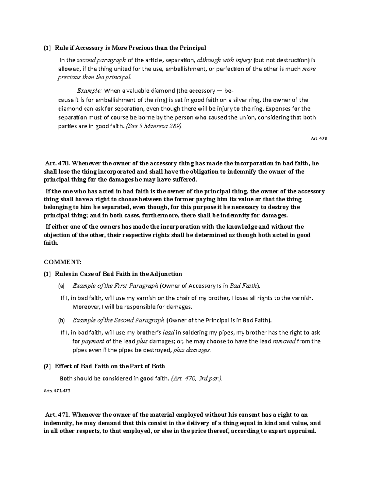 Property Law M70: Accessory vs Principal in Good and Bad Faith - Studocu