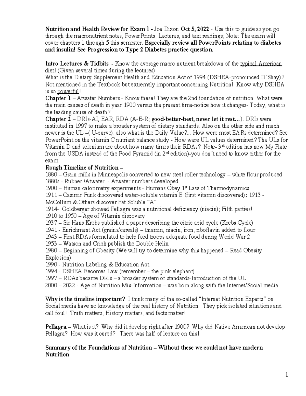 Nutrition and Health Exam 1 Review Notes - Chapters 1-5 - Studocu