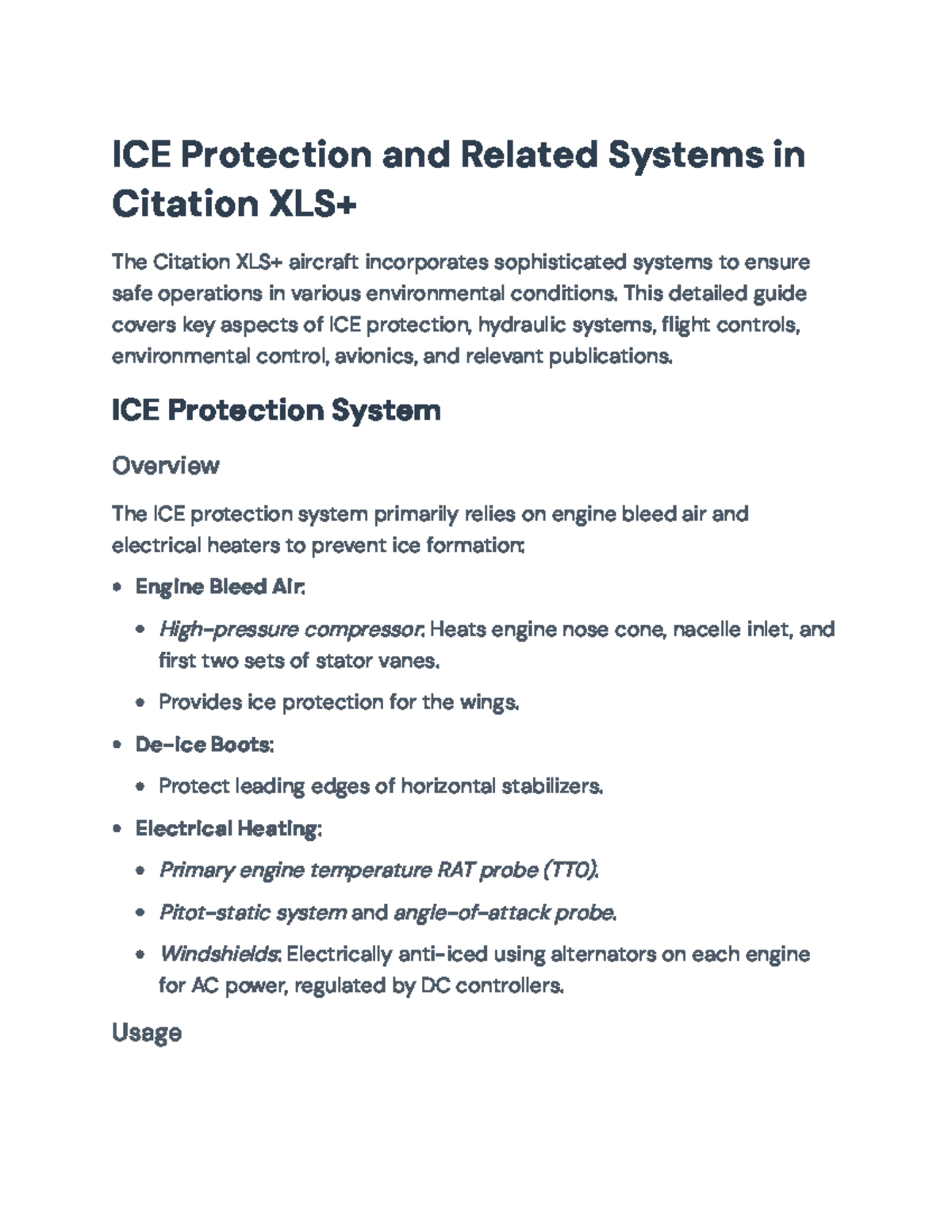 ICE Protection and Avionics Systems Overview for Citation XLS+ Aircraft ...