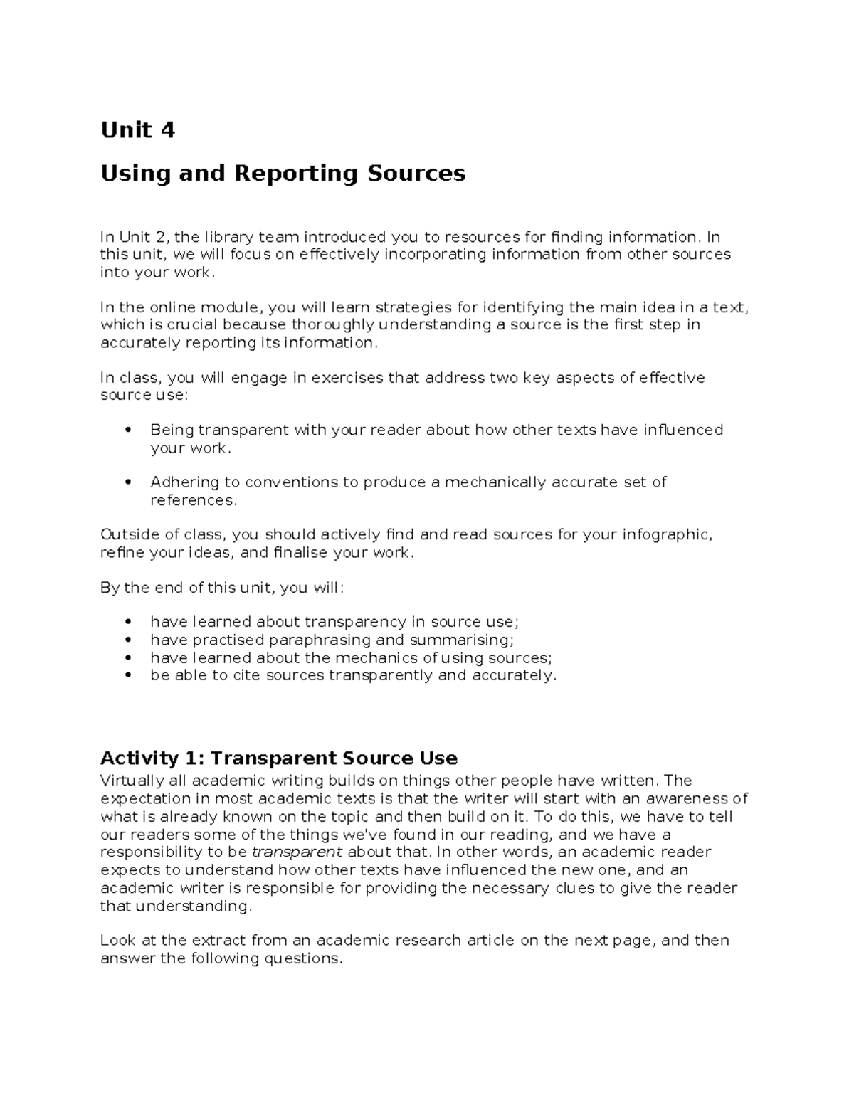 Unit 4: Effective Source Use and Reporting Techniques - Studocu