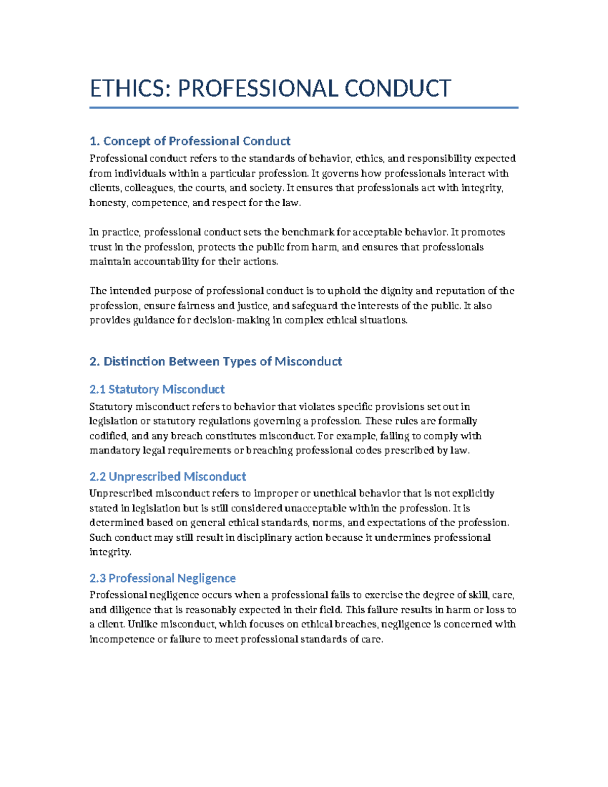 ETHICS: PROFESSIONAL CONDUCT - Standards & Misconduct Overview - Studocu
