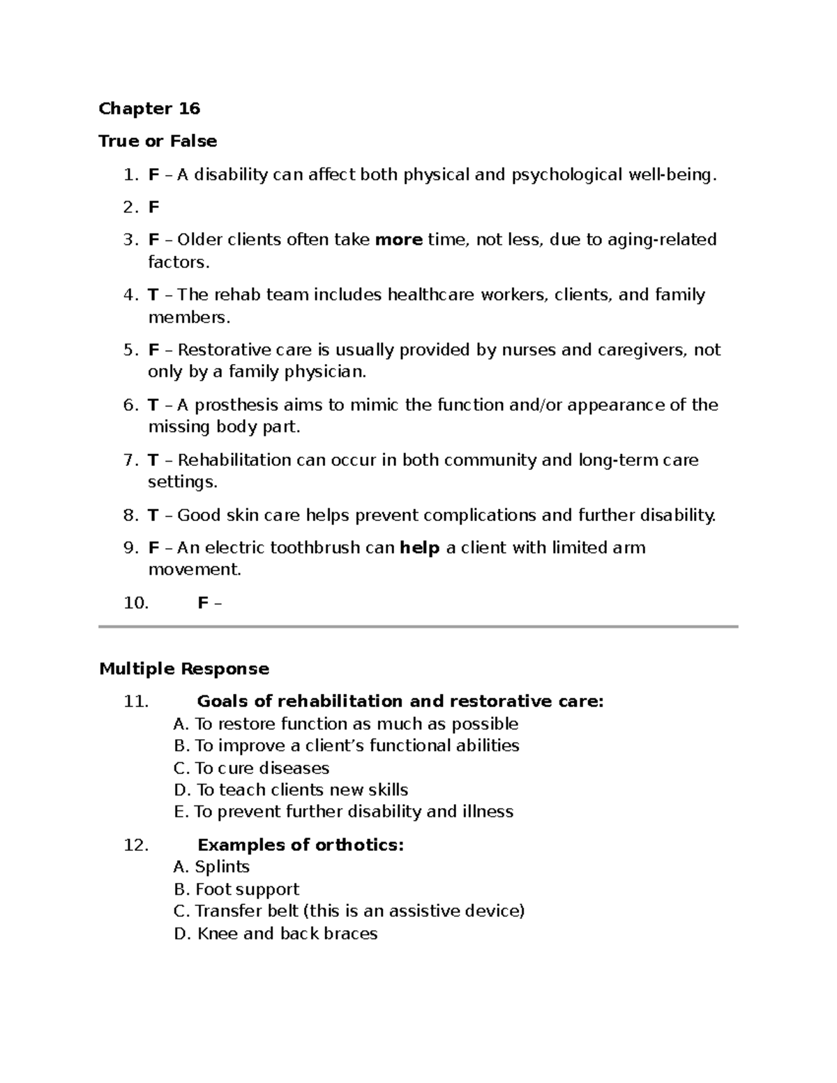 Chapter 16 PSW Workbook: True/False & Multiple Choice Review - Studocu