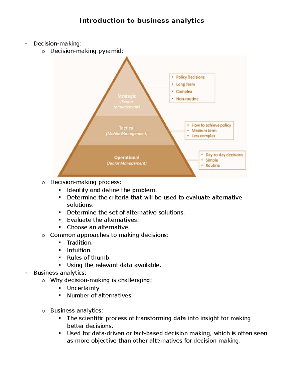 Ch 1: Introduction to Business Analytics - Key Concepts & Methods - Studocu
