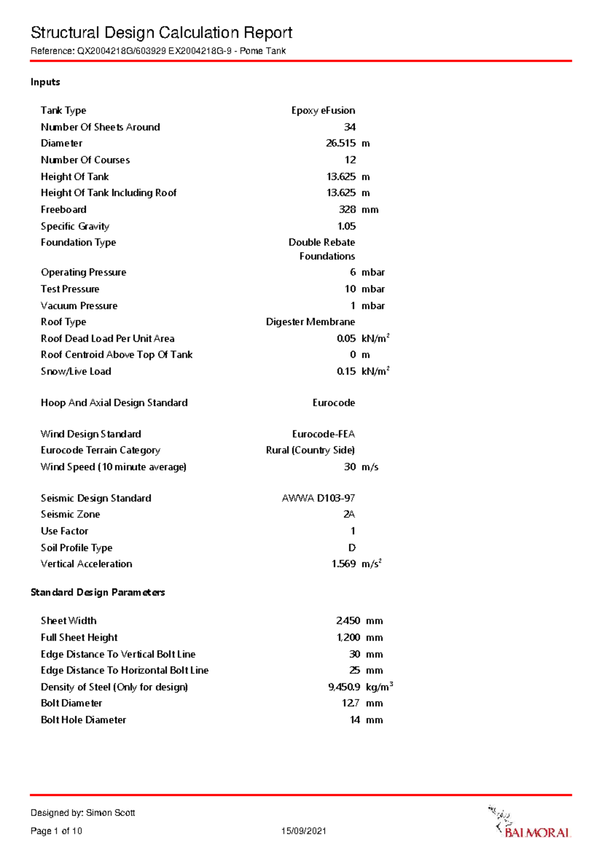 Structural Design Calculation Report for Pome Tank - QX2004 - Studocu