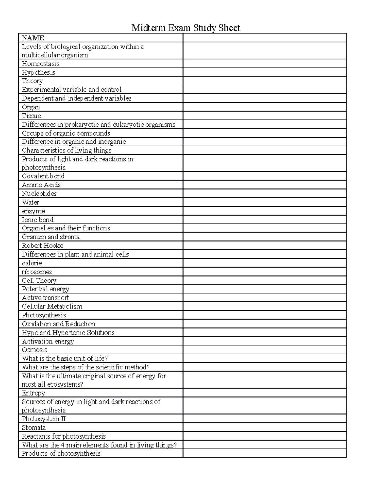BIO1114 Midterm Exam Study Guide - Key Concepts Overview - Studocu